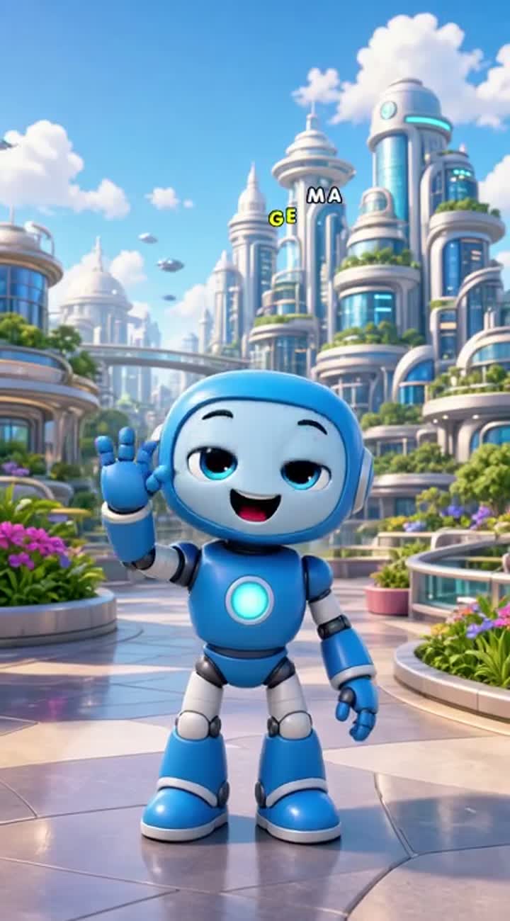A cute little blue robot with big expressive eyes… — AI cartoon