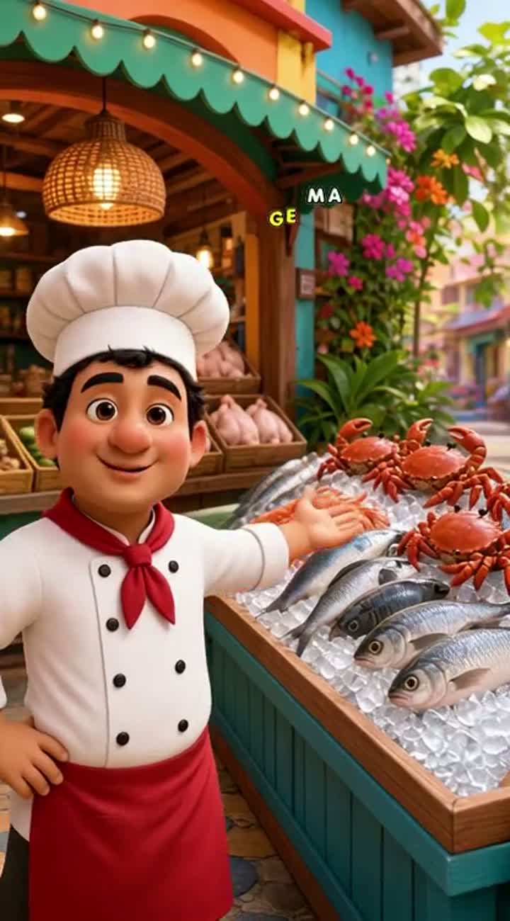 Beautiful 3D cartoon advertisement for an Indian chicken and fish shop — AI cartoon