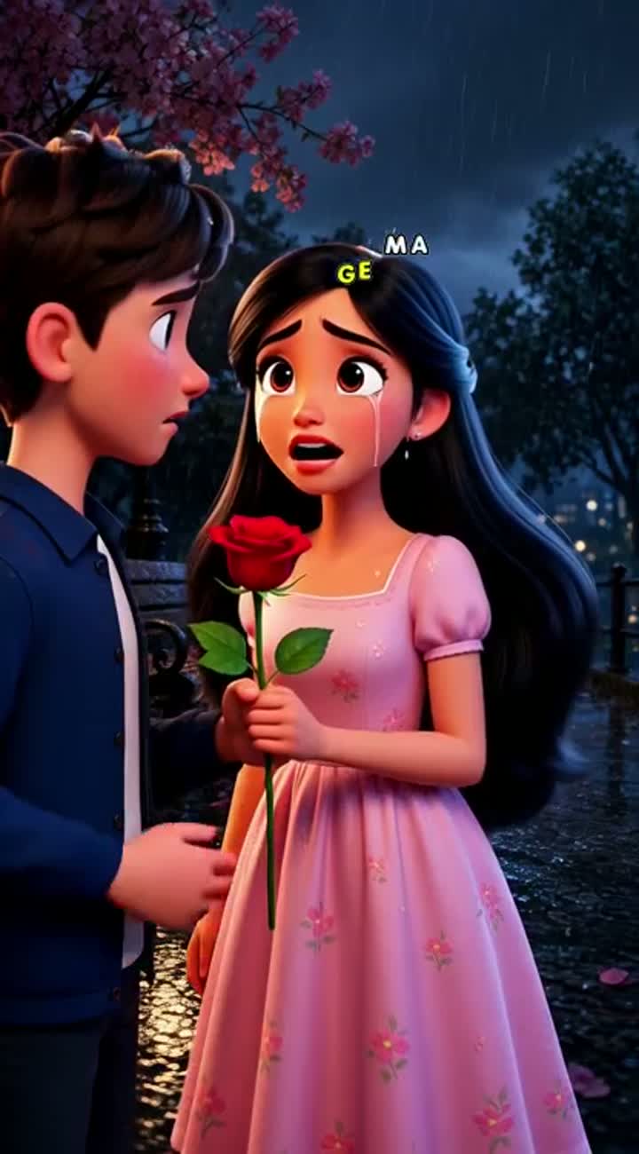 Sad romantic 3D cartoon love story about a boy and a girl — AI cartoon