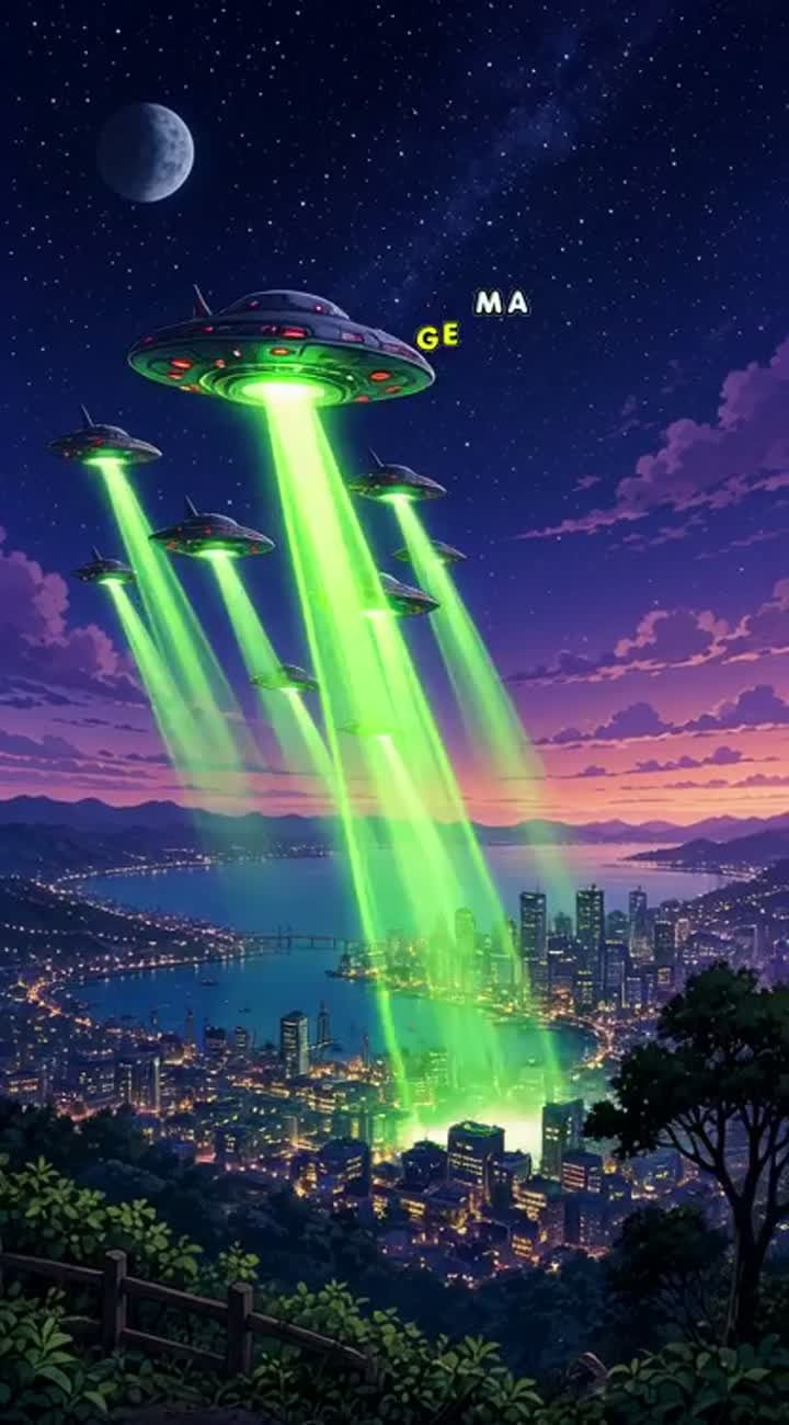 Space-type video that looks like a serial Alien invasion of Earth — AI cartoon