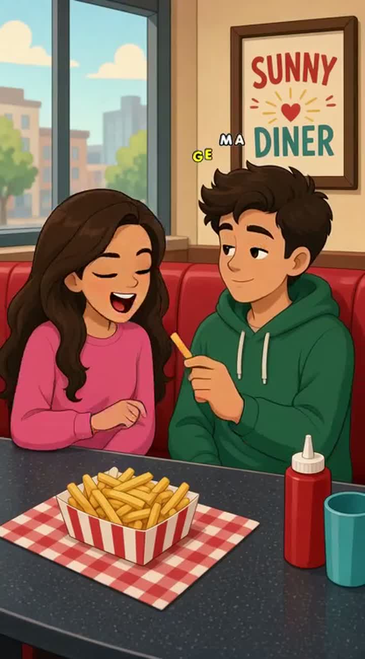 The couple is eating together — AI cartoon