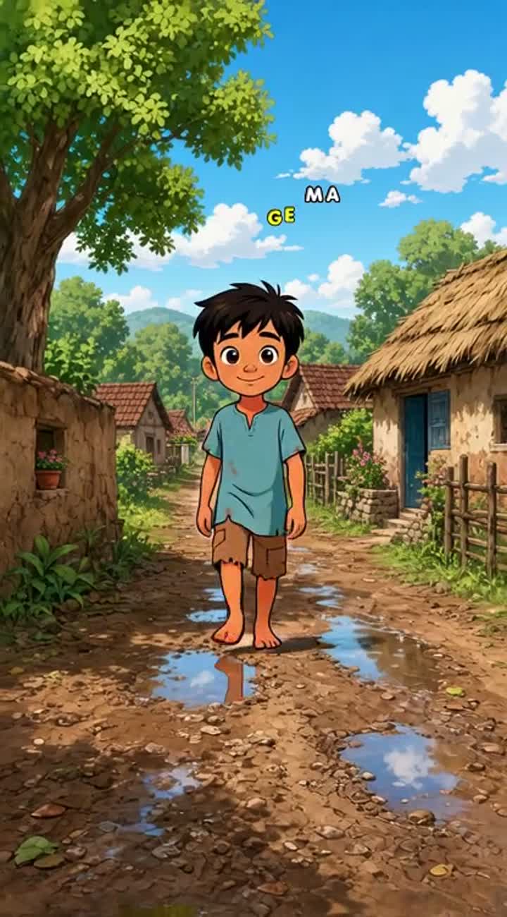 In a small village, there lived a poor boy named Mohan — AI cartoon