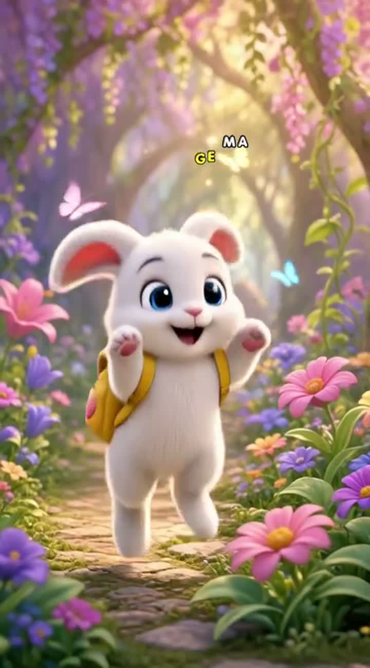 An adorable fluffy white baby bunny with big blue eyes and a tiny… — AI cartoon