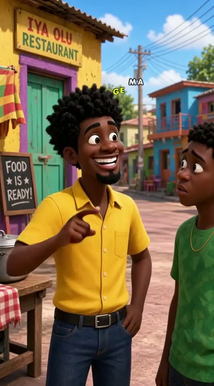 Funny 3D animated cartoon in a colorful Nigerian neighborhood — AI cartoon
