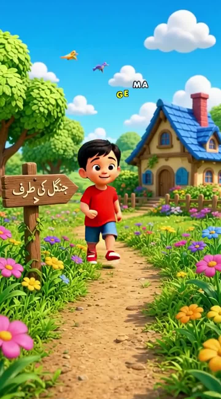 Colorful 3D cartoon story for kids in Urdu — AI cartoon
