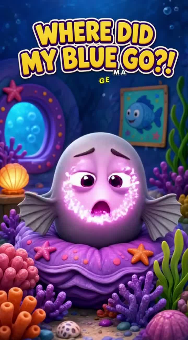 Visual: Bloop wakes up in his coral bed, stretches his fins… — AI cartoon