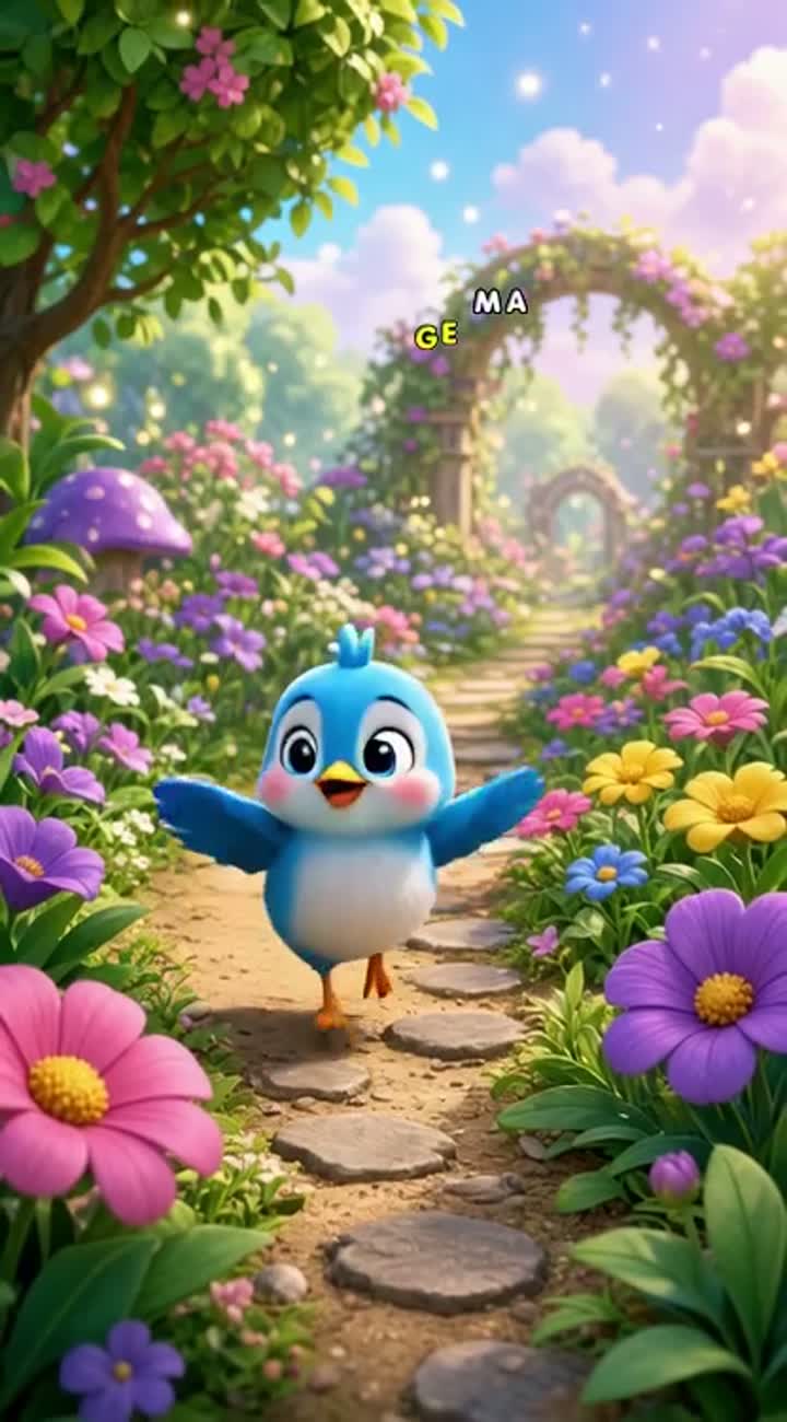 A little blue bird learns to count from one to three by finding… — AI cartoon