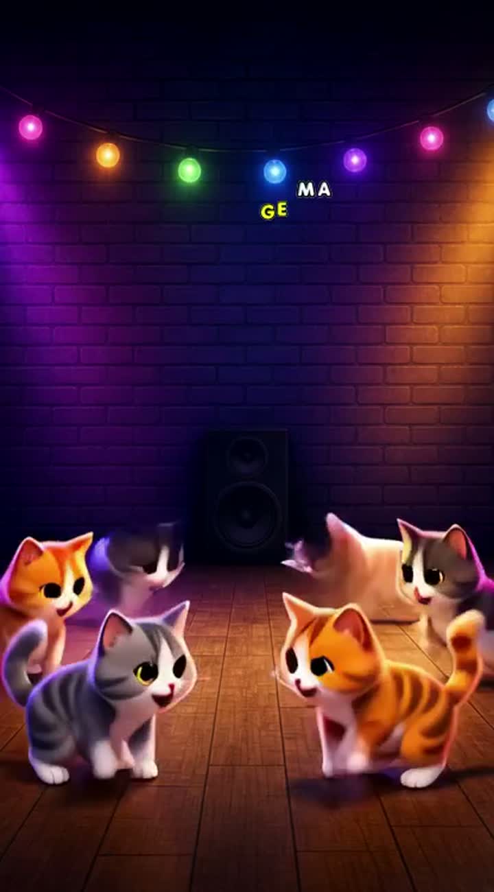 Single short continuous animated shot of cute cats dancing… — AI cartoon