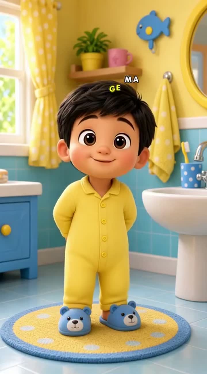 A cute toddler boy with big brown eyes, round cheeks… — AI cartoon