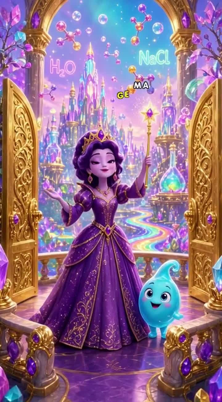 A magical Chemical Kingdom sparkles beneath a luminous sky filled… — AI cartoon