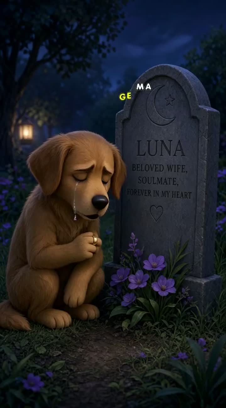 Leo sits beside Luna's grave, remembering their wedding day — AI cartoon