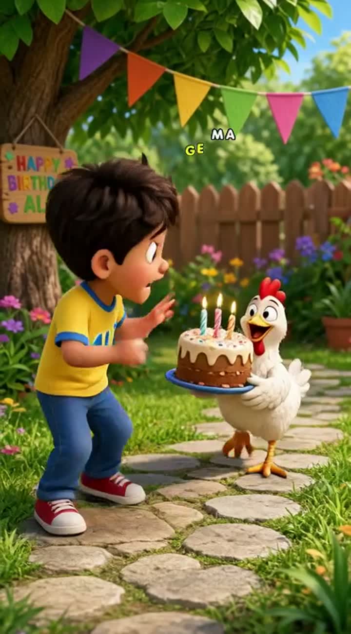 Funny 3D cartoon of a boy named Ali and a naughty chicken — AI cartoon