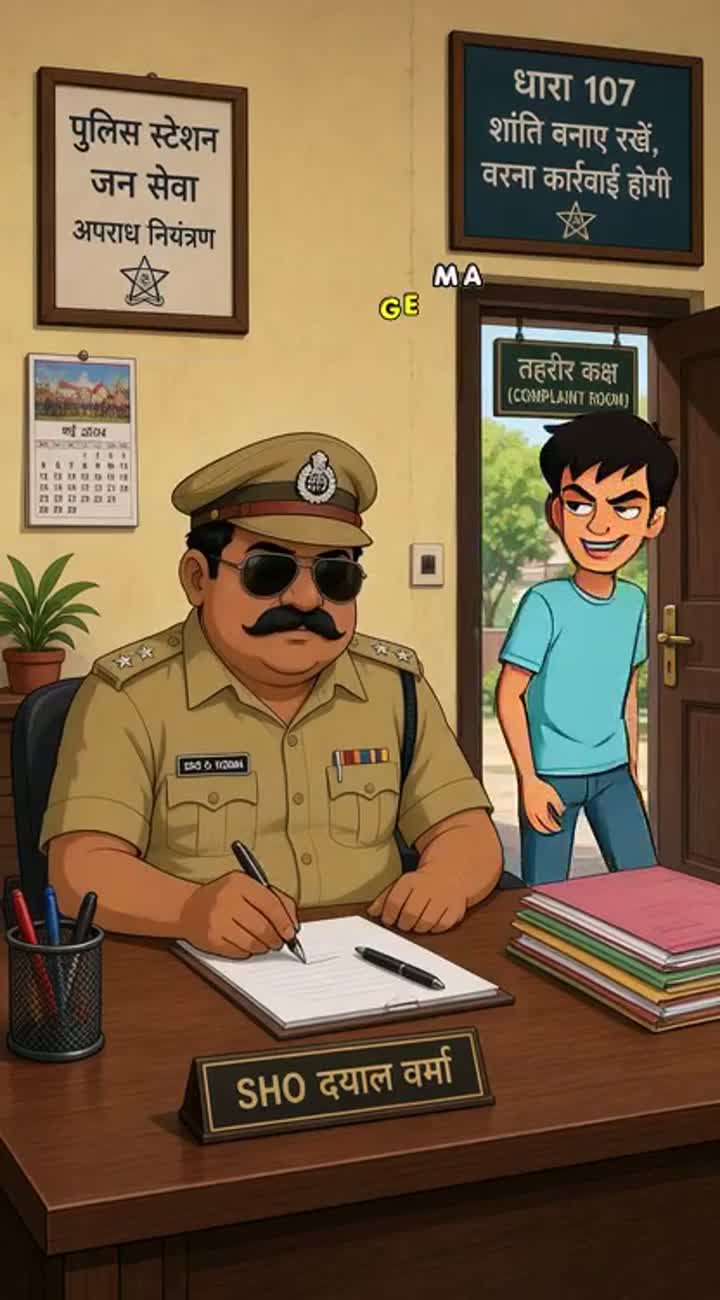 Funny 2D cartoon comedy in an Indian police station — AI cartoon