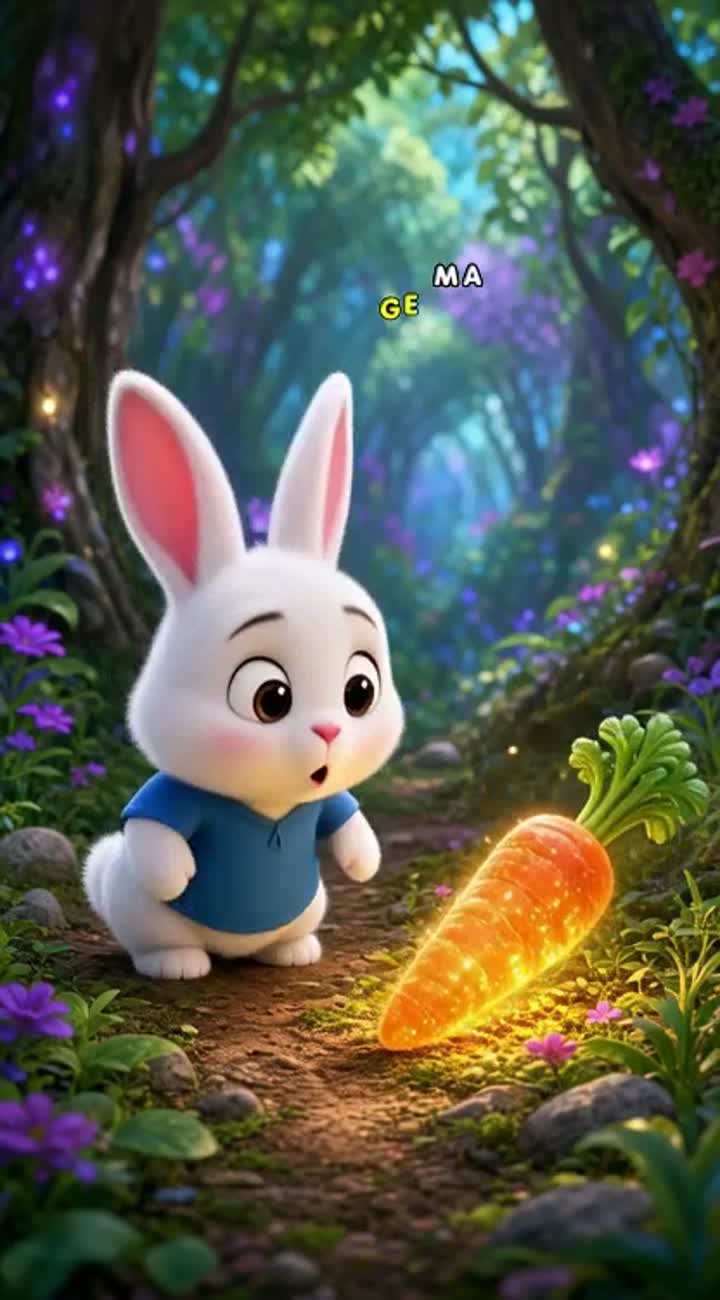 A cute fluffy white baby rabbit named Minku has big brown eyes… — AI cartoon