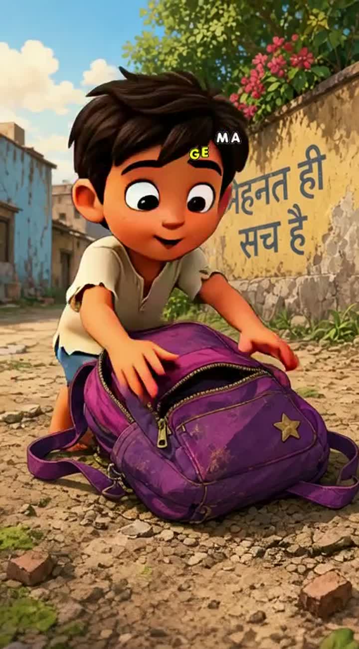In one continuous animated shot, a poor young boy discovers… — AI cartoon
