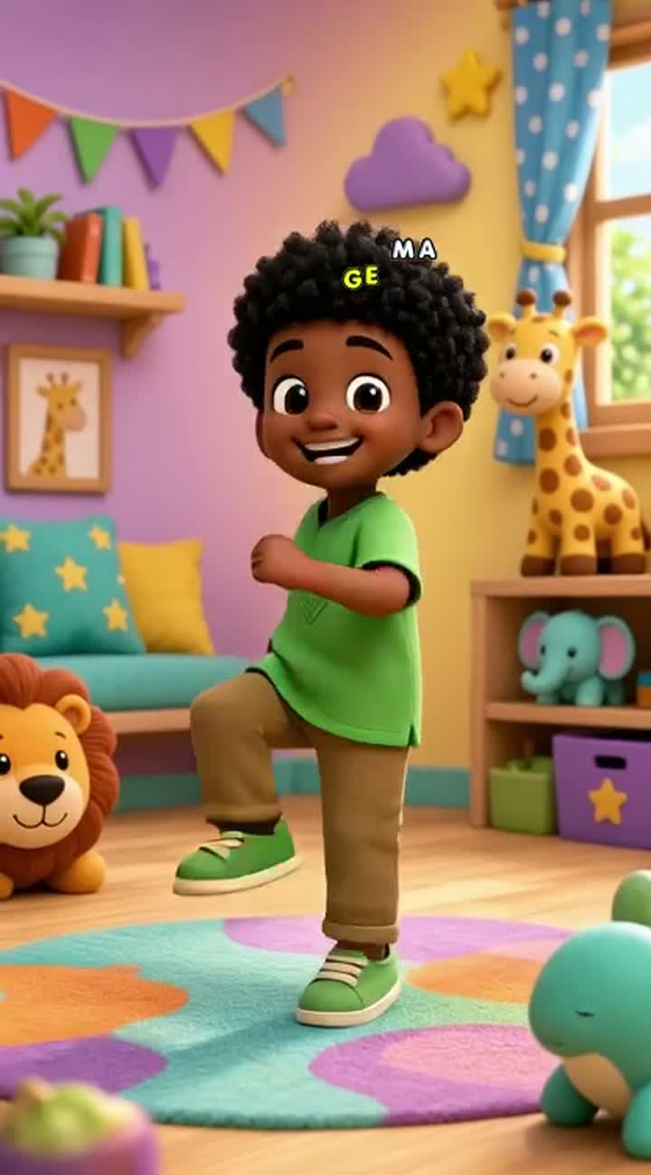 A cute 3D cartoon of a happy little Somali boy wearing a green… — AI cartoon