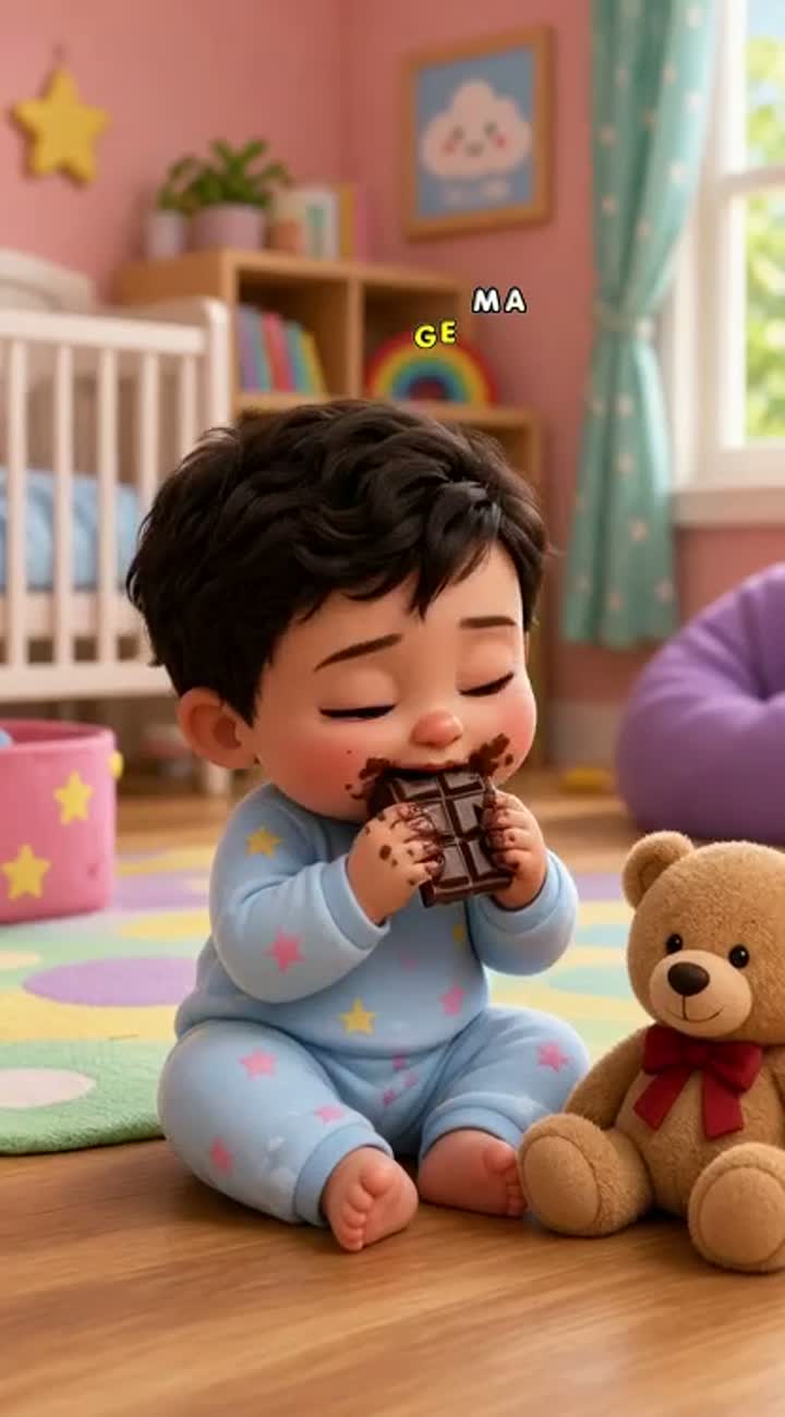 Funny 3D cartoon baby short video in a colorful nursery — AI cartoon
