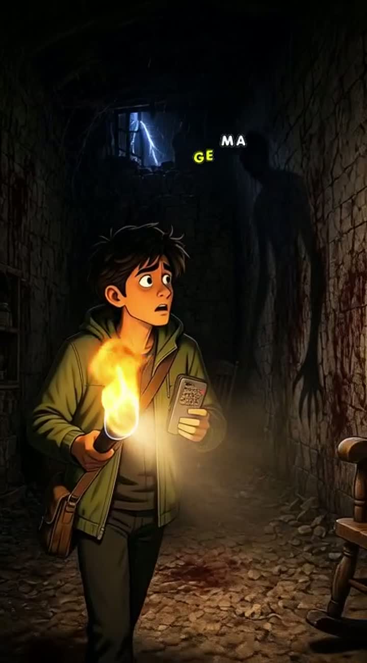 Ek sunsaan, sadiyon puraani haveli ke gehre tahkhane (basement)… — AI cartoon