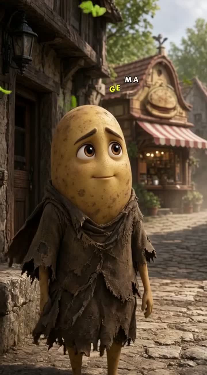 A cute 3D cartoon potato character wearing old… — AI cartoon