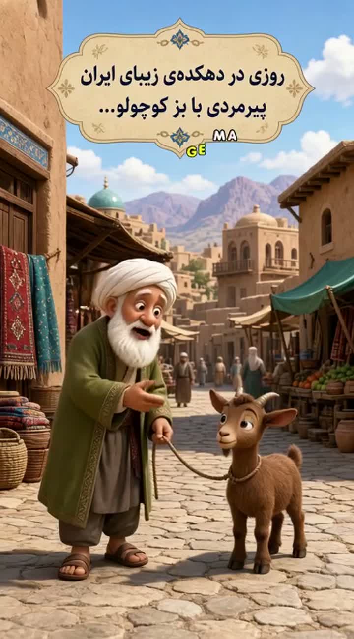 3D cartoon in a traditional Persian village — AI cartoon