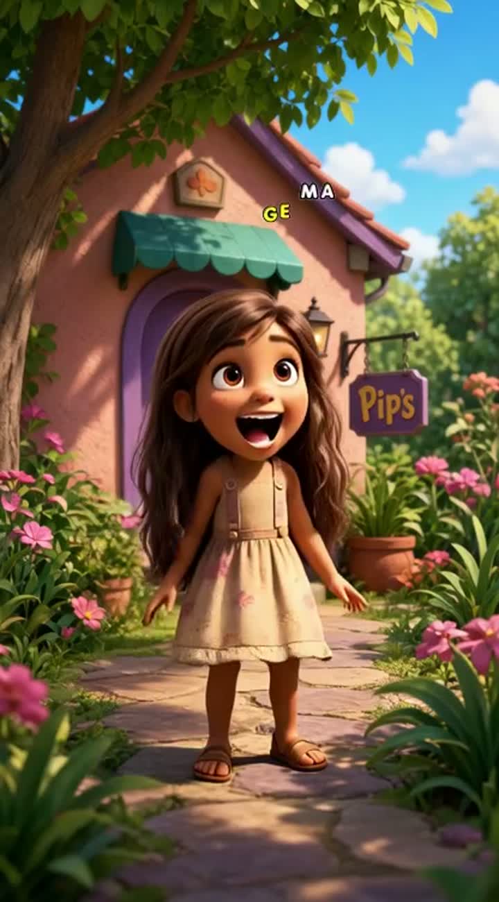 A cartoon character named Pip: little brown girl with long hair… — AI cartoon