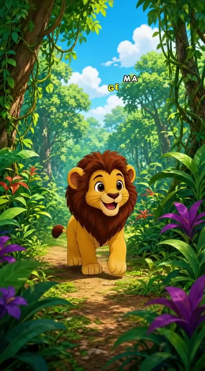 A cute little baby lion named Leo is happily walking through… — AI cartoon