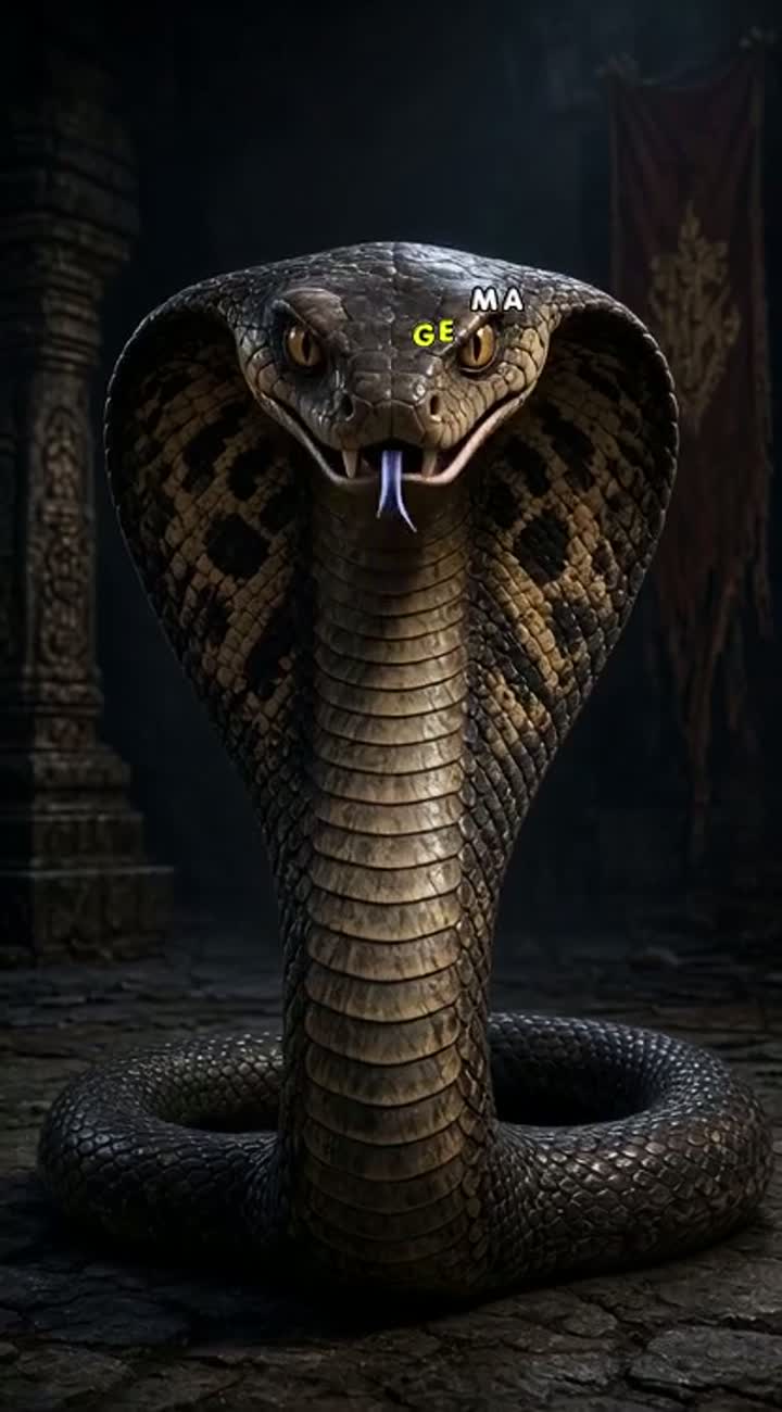 Ultra-realistic cinematic 3D video of a giant cobra snake standing… — AI cartoon