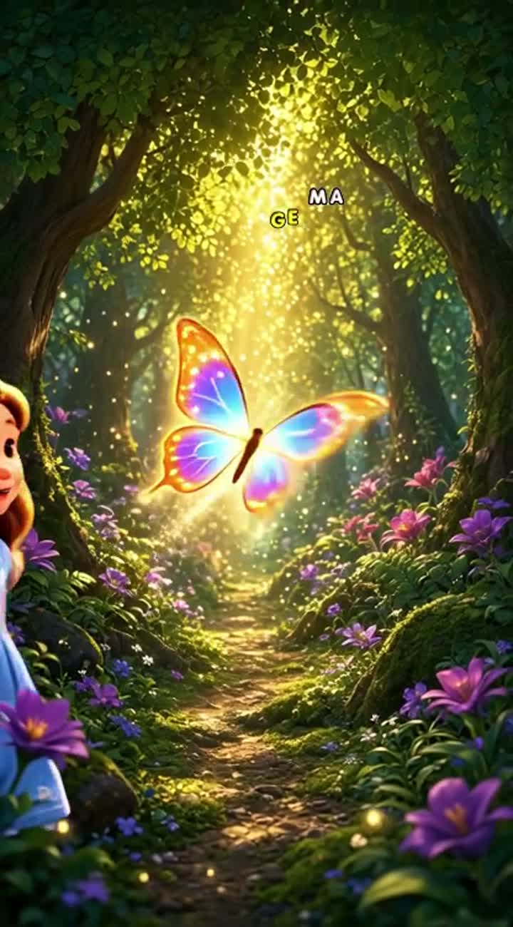 The butterfly glows with a soft, magical light as it flutters… — AI cartoon