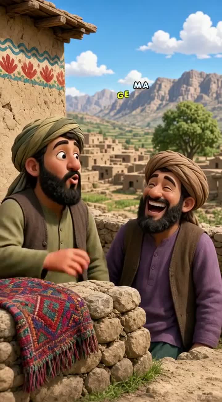 A funny cartoon about two Afghan farmer friends — AI cartoon