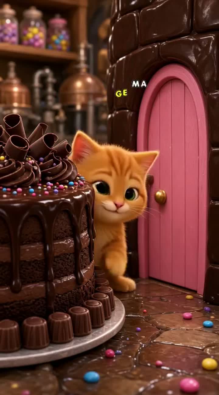The Mischievous Kitten in the Magical Candy Factory — AI cartoon