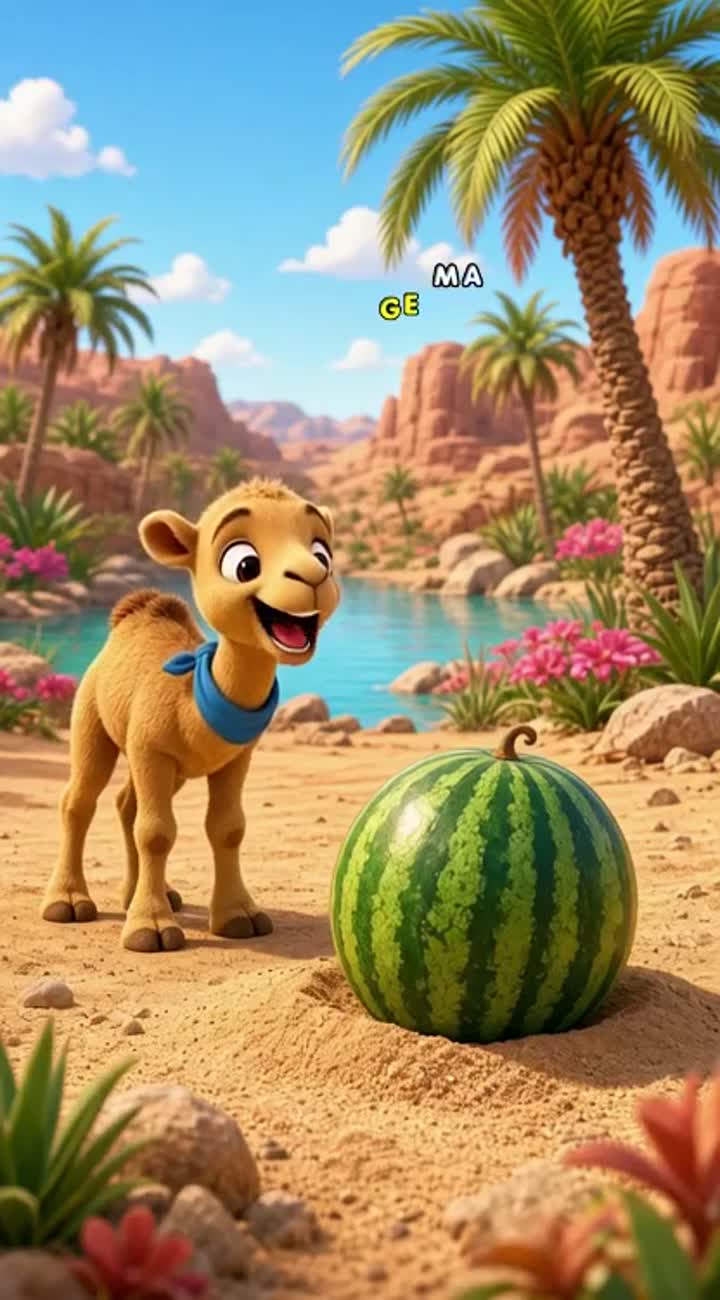 The Little Camel and the Magic Watermelon — AI cartoon