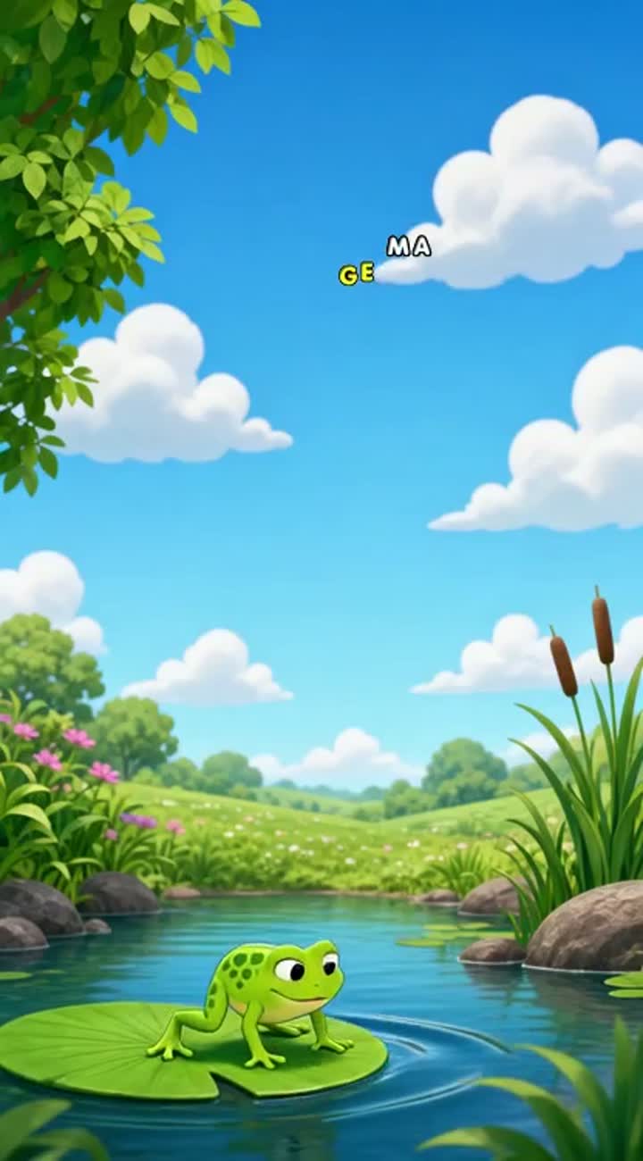 Tiny frog attempts one little jump and accidentally reaches the clouds — AI cartoon