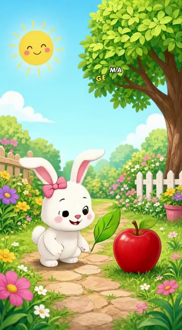 In a beautiful garden, a cute white rabbit named Lulu explores… — AI cartoon