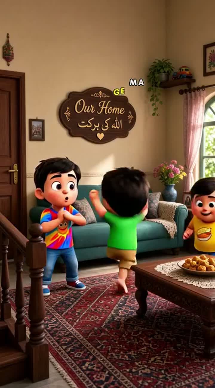 Funny 3D animated Pakistani cartoon of five cousins, Shuban… — AI cartoon