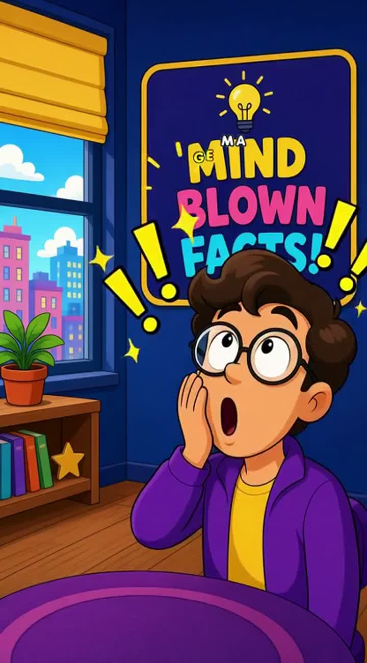 A cartoon host with big glasses gasps at a surprising fact… — AI cartoon