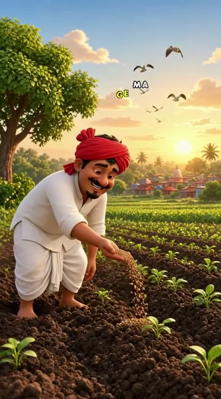 Cute 3D animated Indian farmer wearing a white dhoti… — AI cartoon
