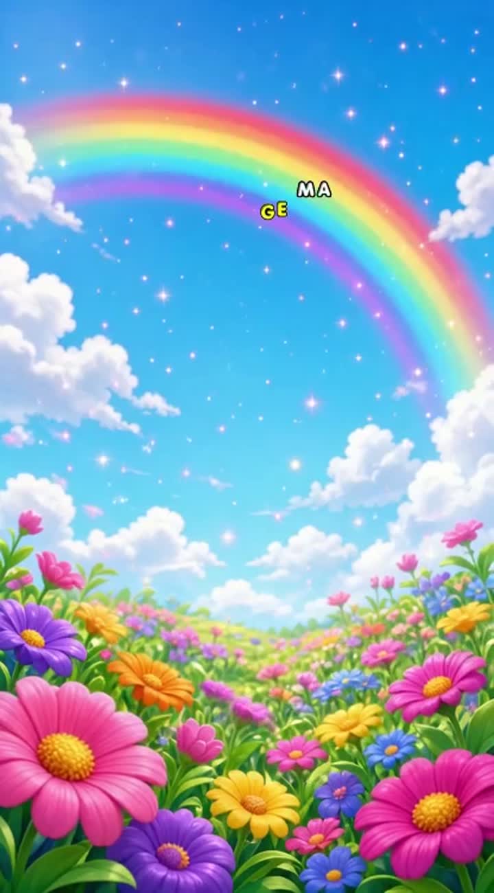 Visual: A bright rainbow appears in the sky — AI cartoon