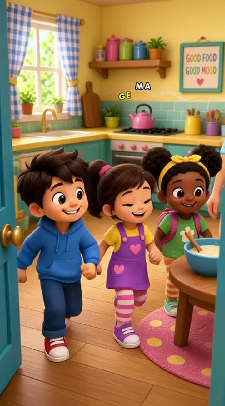 Sunny Day Kids: Pancake Teamwork — AI cartoon