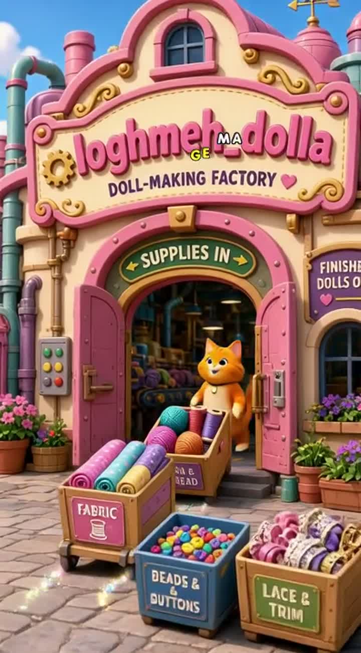 The factory is managed by a fluffy orange cat with a slender… — AI cartoon