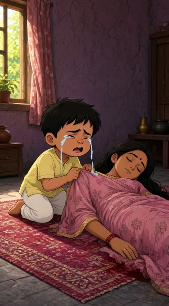 Ek Chhota Sa Masoom baccha Apne Maa — AI cartoon