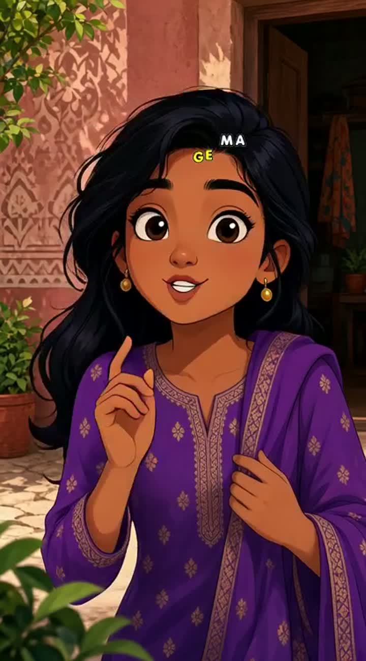 Chanu smiles mischievously, moves her head and hands slightly… — AI cartoon