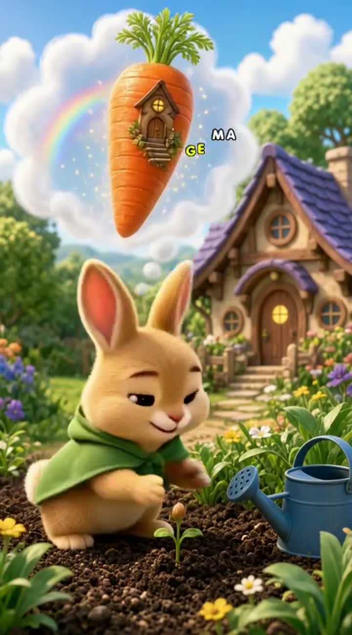 Little rabbit named Bunduq, with soft fur and an adorable cartoon… — AI cartoon