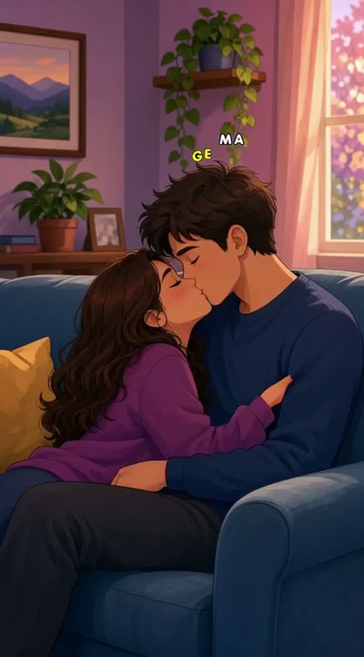 Wife laying in lap of husband and kissing each other Animated… — AI cartoon