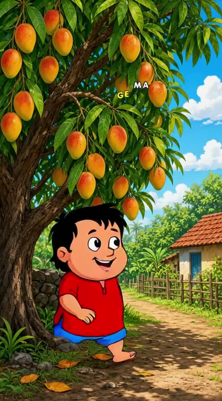 Funny Bhojpuri cartoon: Golu secretly steals ripe mangoes… — AI cartoon