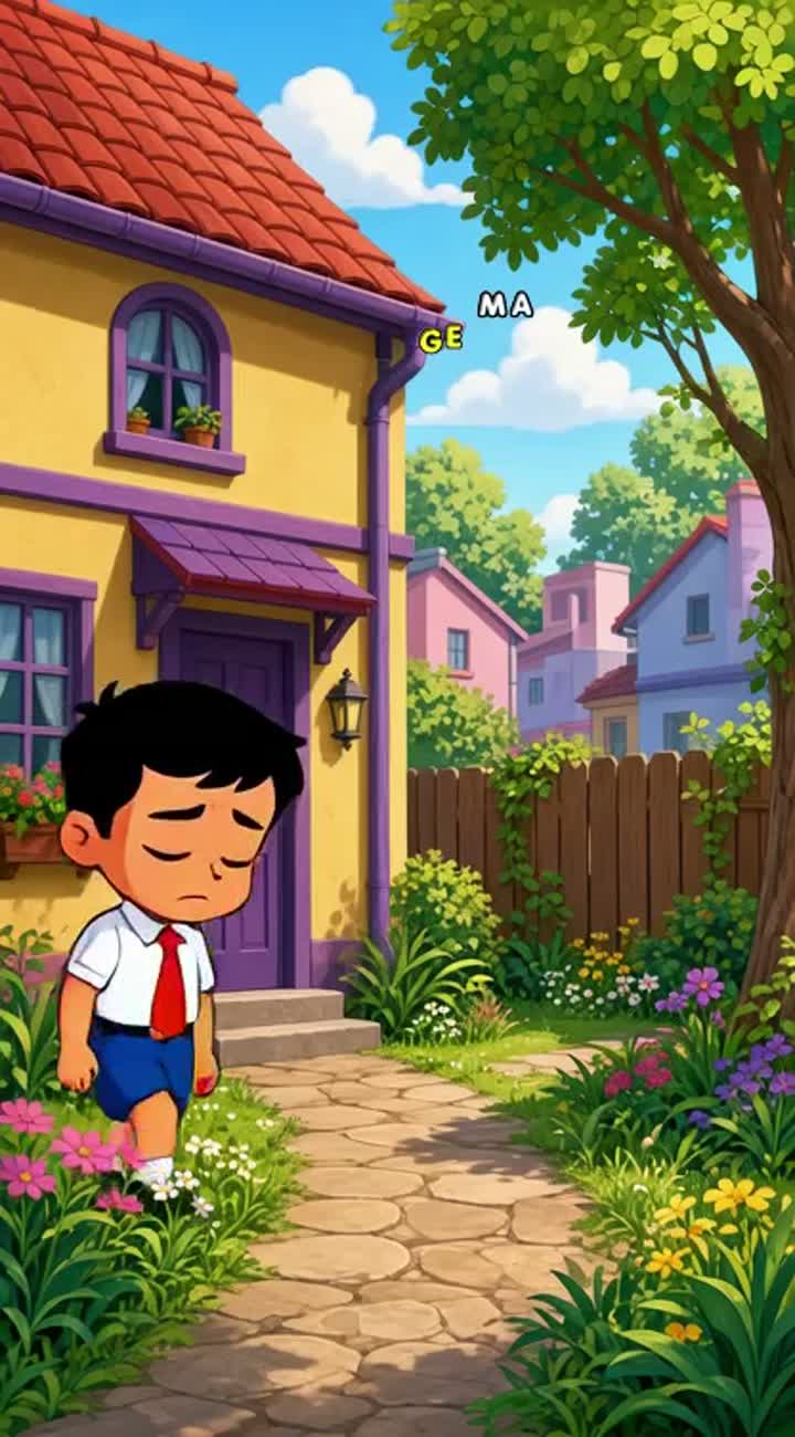 In the morning, Chintu, a young boy in his school clothes… — AI cartoon