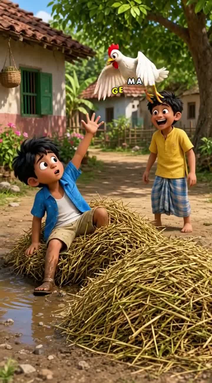 A funny 3D cartoon of two Bengali village friends trying to catch… — AI cartoon
