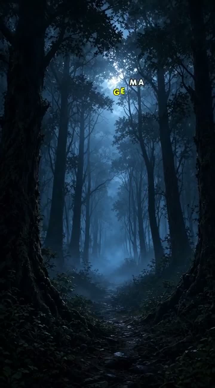 A cinematic horror scene in a dark forest at night — AI cartoon