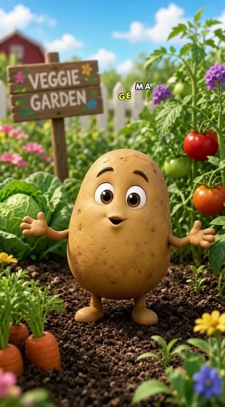 A cute 3D animated potato character with big expressive eyes… — AI cartoon