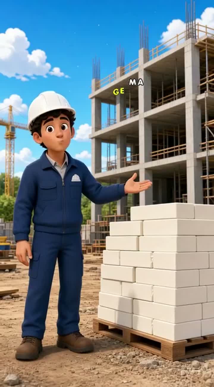 A young male engineer standing beside a building under construction — AI cartoon