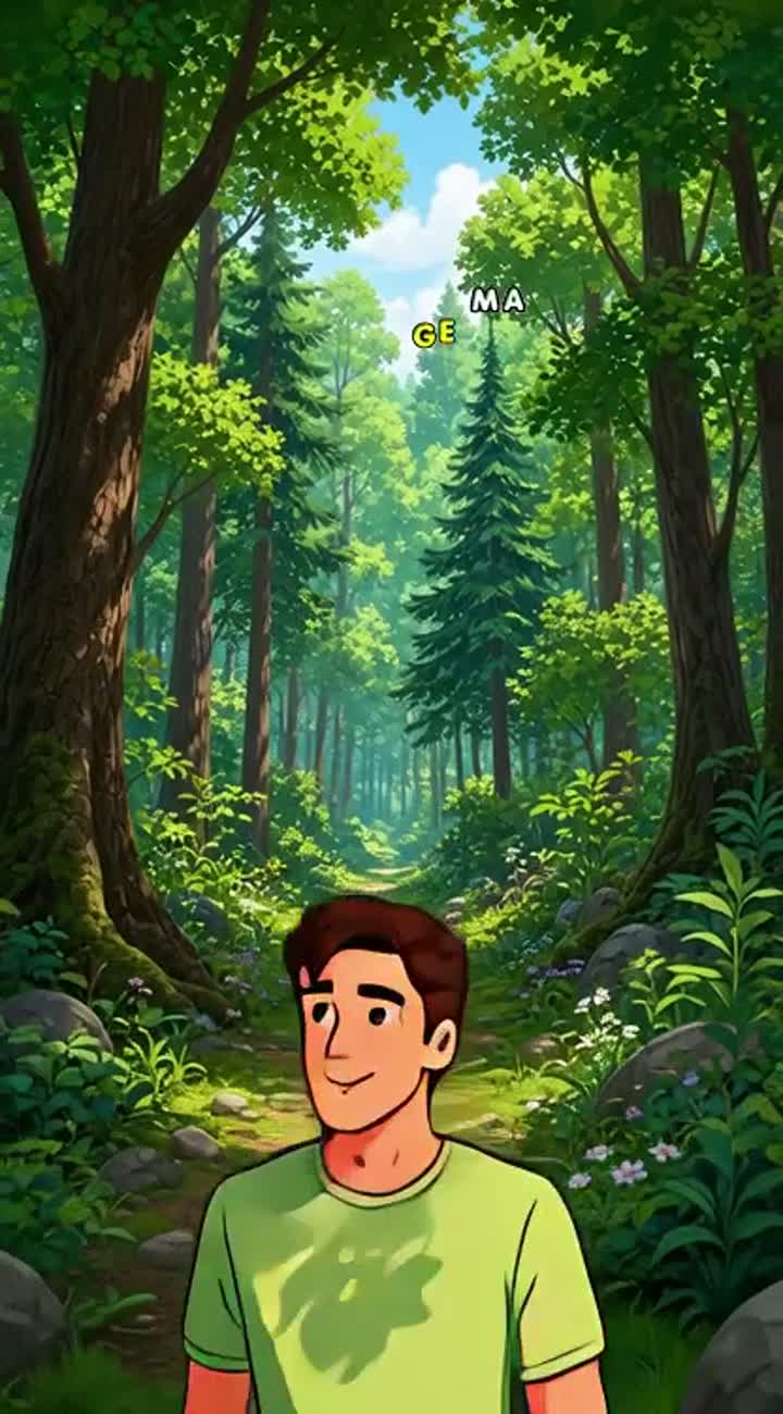 A man walking in the forest Animated cartoon with smooth… — AI cartoon